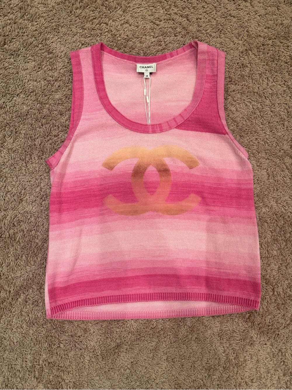 CHANEL Pink Ombre Tank Top with Gold CC Logo